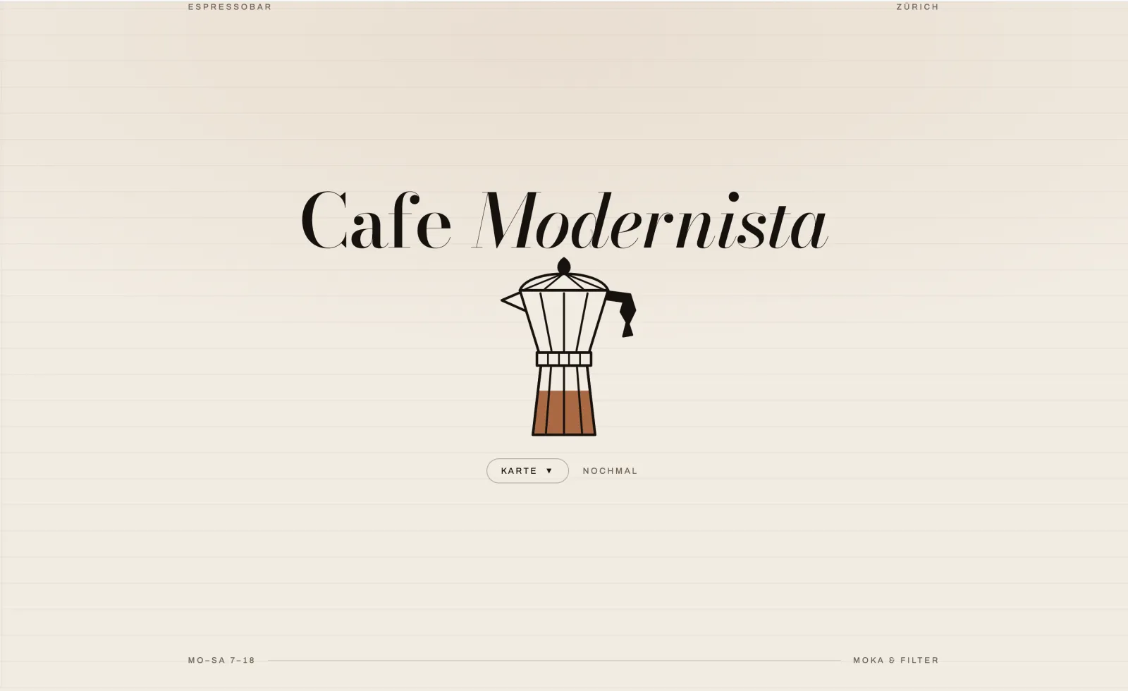 Konzeptstudie Cafe Modernista: Startseite einer Espressobar